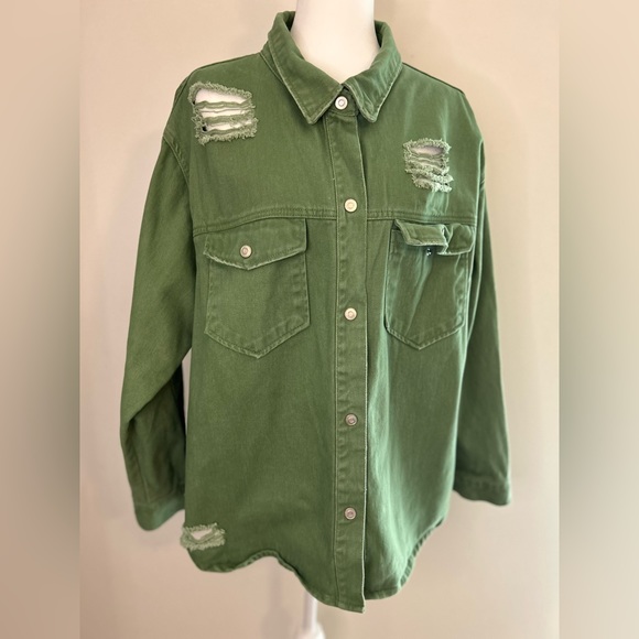 Green mila and tiff ripped Jean jacket | XL ripped Jean jacket - Picture 9 of 11